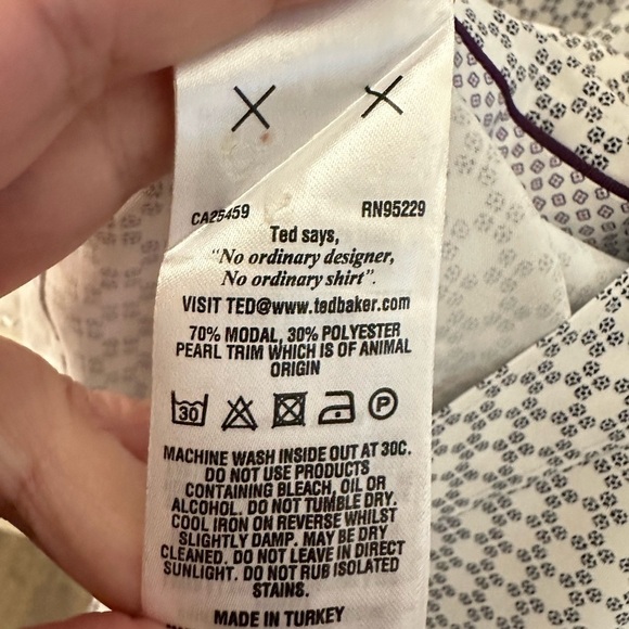 TED BAKER Men White-Gray Patterned short sleeve preppy button career Shirt 4 - Picture 6 of 10